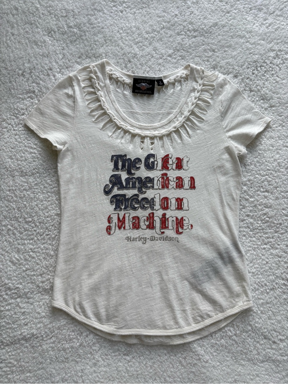 Harley-Davidson White Graphic Tee - 'The Great American Freedom Machine' - Small